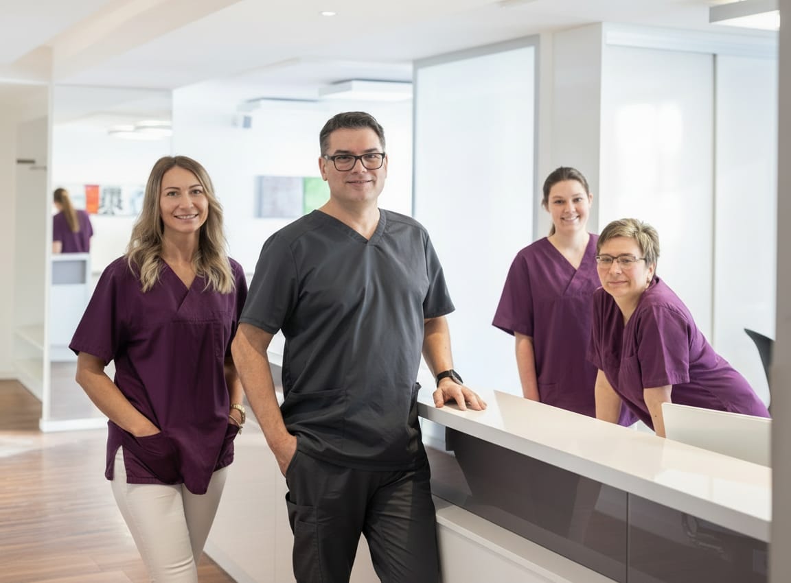 Das Praxisteam der gastroenterologischen Praxis Dr. med. Stockhammer in den Praxisräumen.